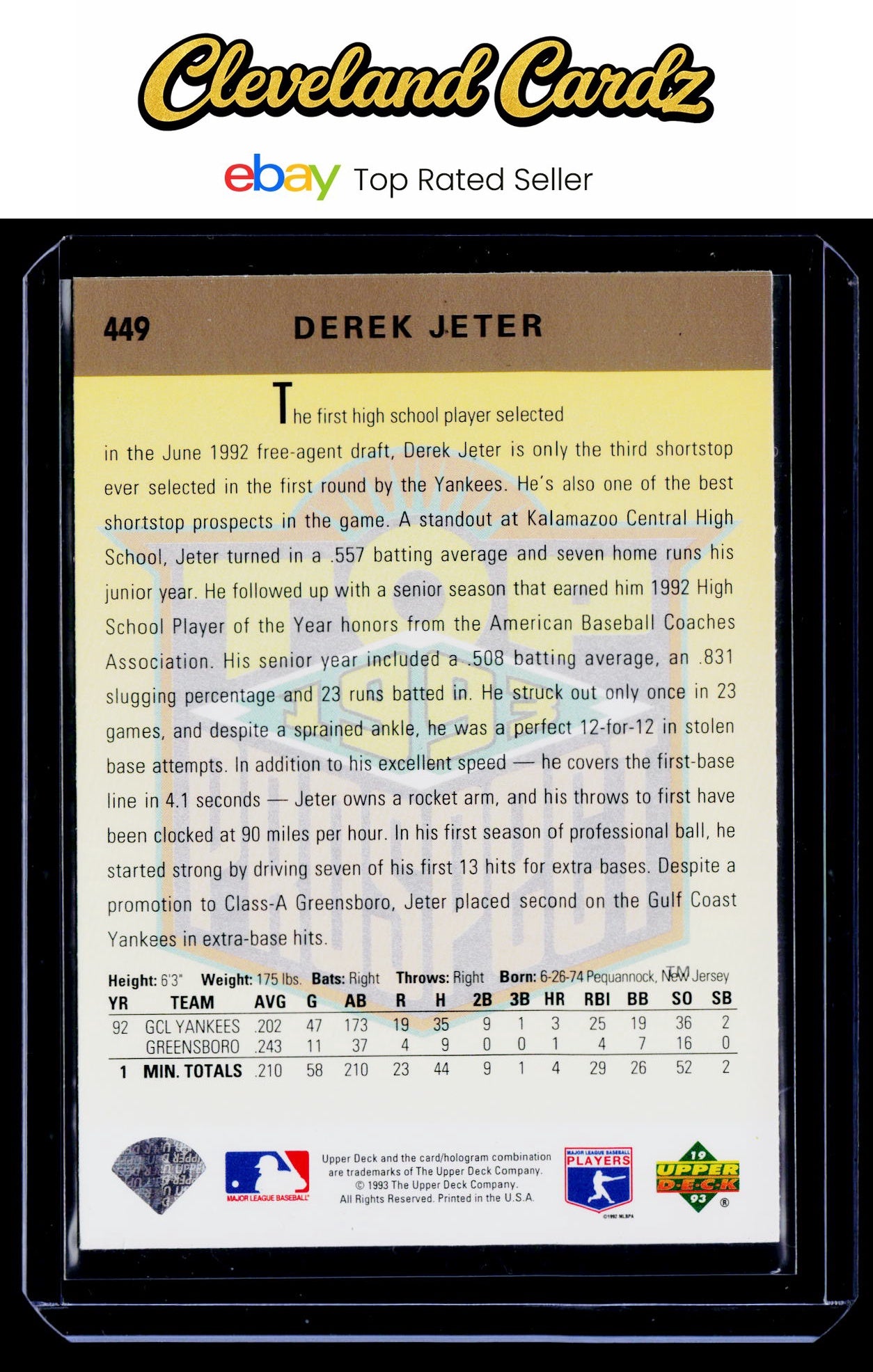 1993 Upper Deck #449 Derek Jeter Rookie Card