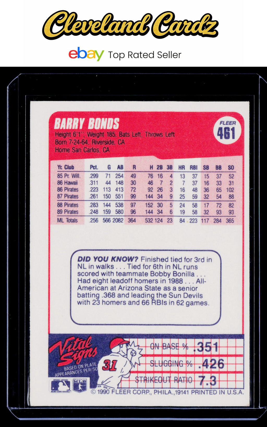 1990 Fleer Canadian #461 Barry Bonds