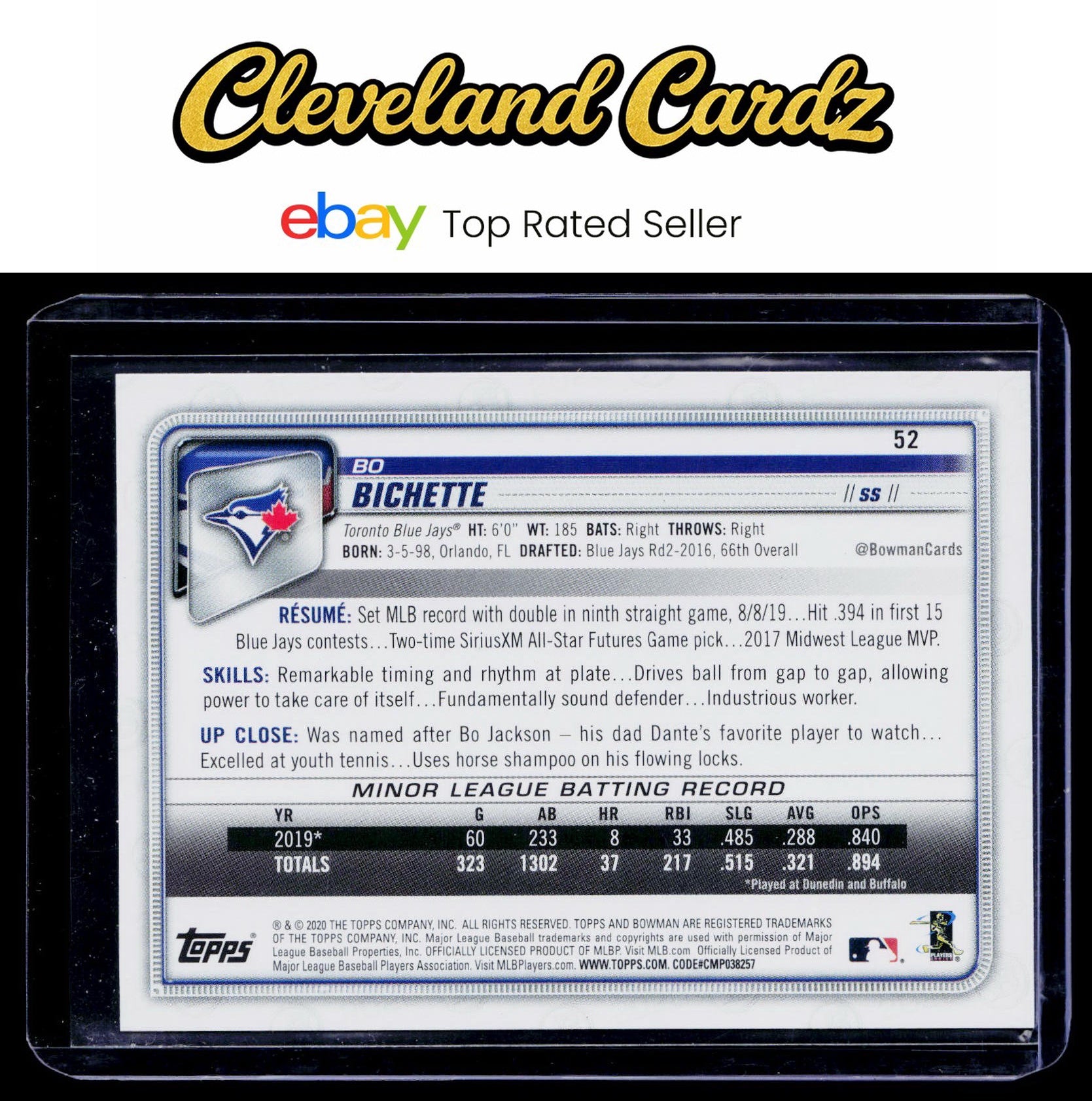 2020 Bowman #52 Bo Bichette RC