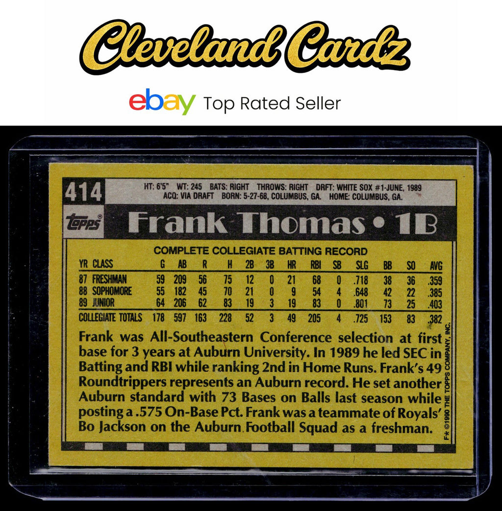 1990 Topps #414b Frank Thomas Rookie Card