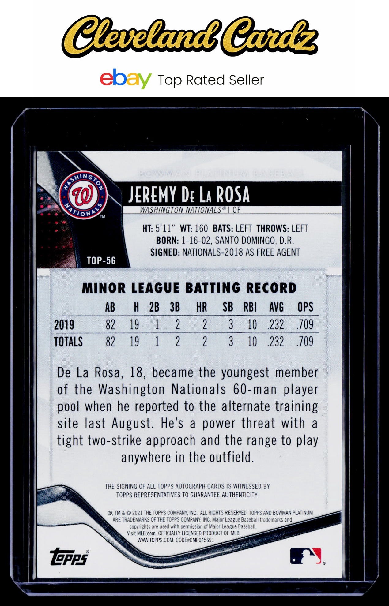 2021 Bowman Platinum #TOP-56 Jeremy De La Rosa Top Prospects Autographs