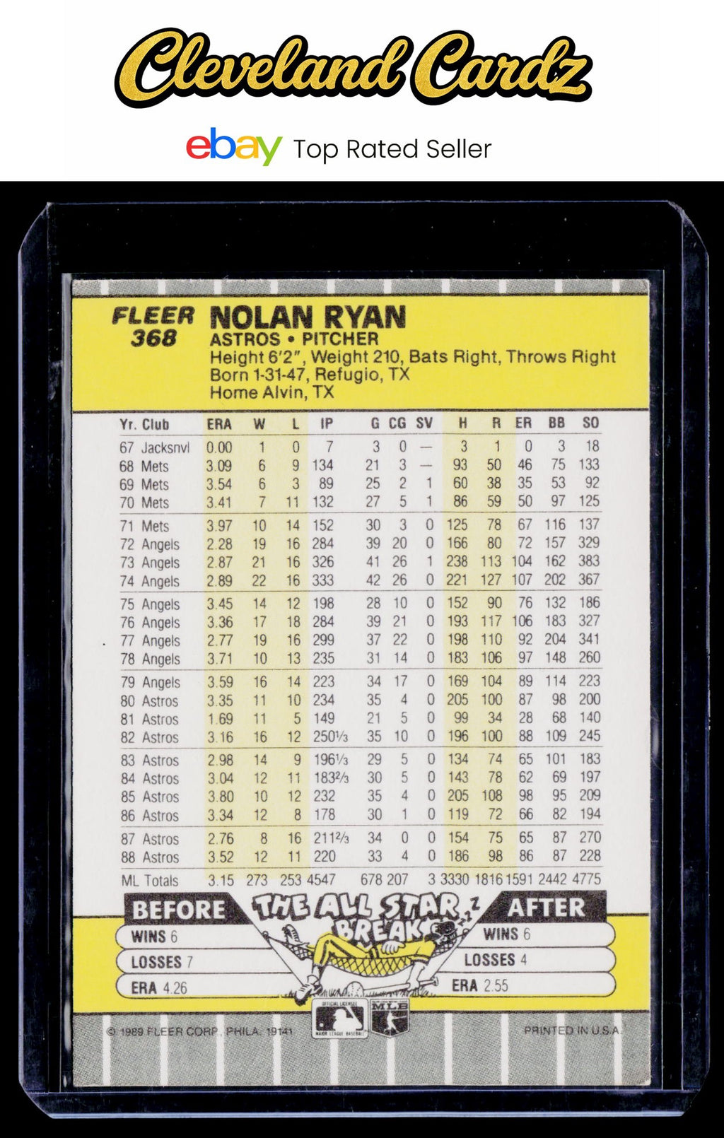 1989 Fleer #368 Nolan Ryan