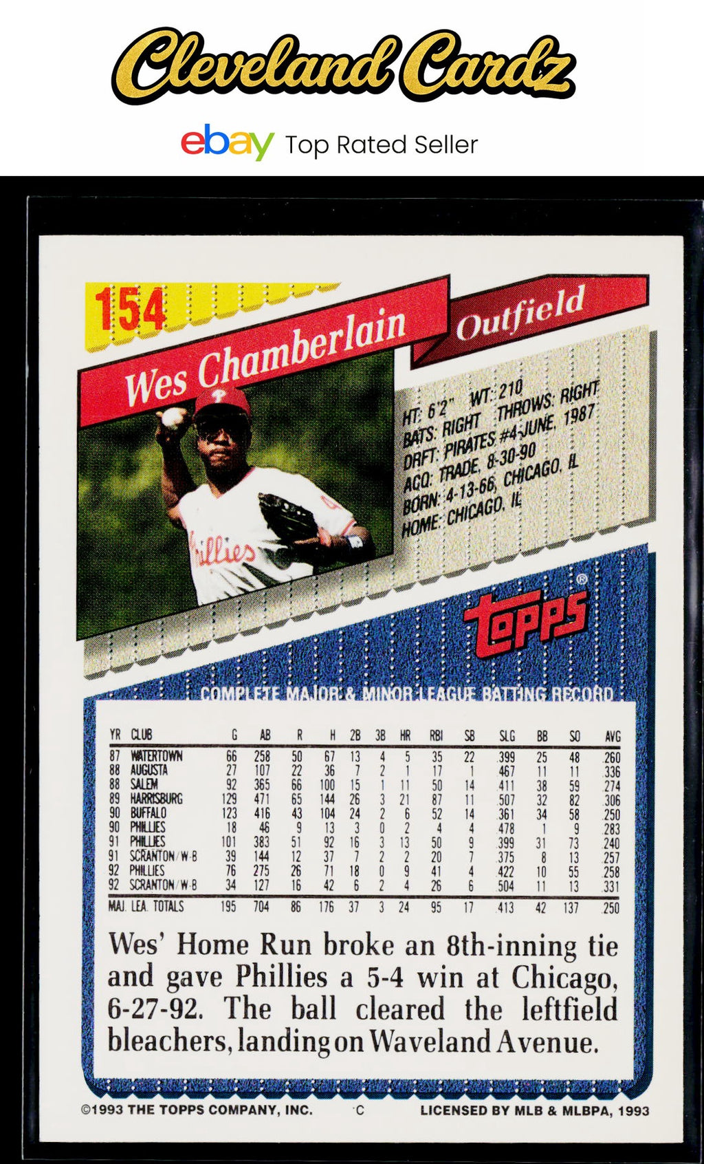 1993 Topps #154 Wes Chamberlain