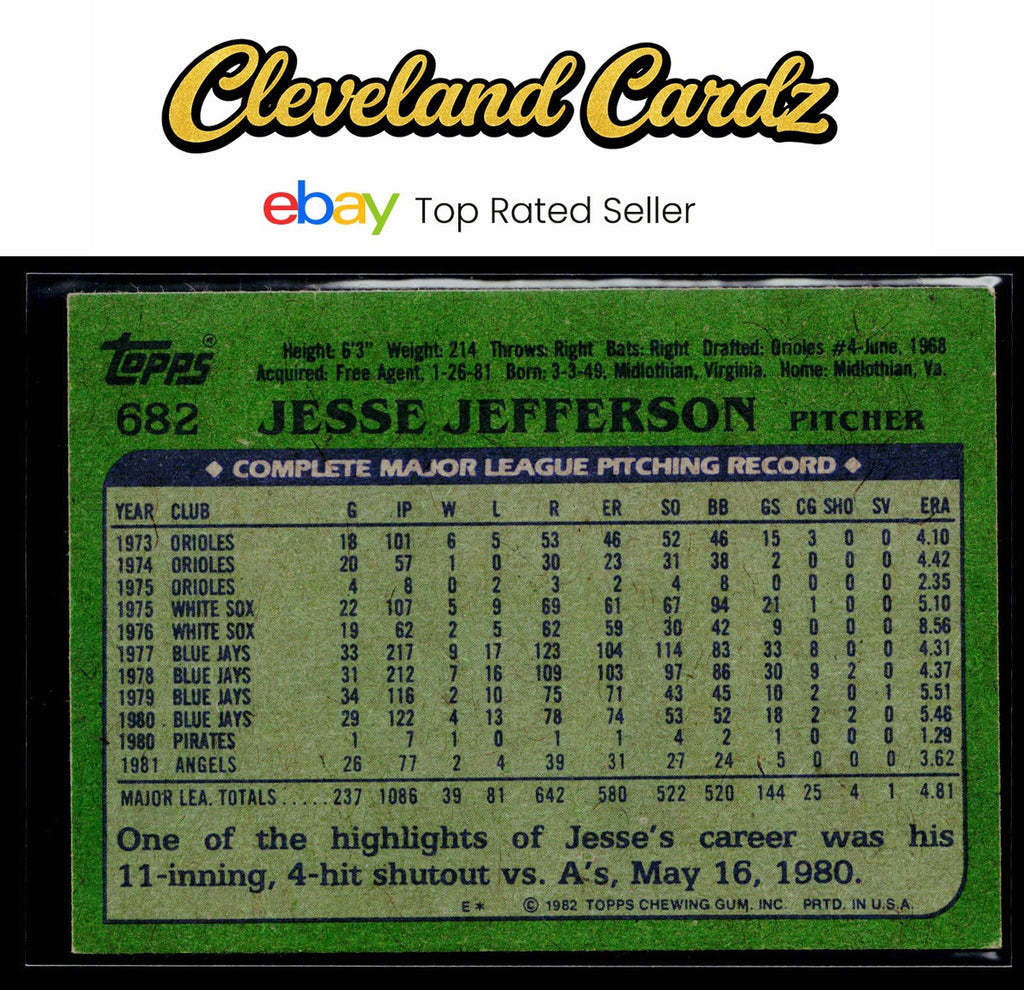 1982 Topps #682 Jesse Jefferson