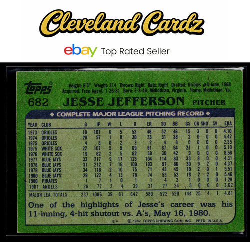 1982 Topps #682 Jesse Jefferson