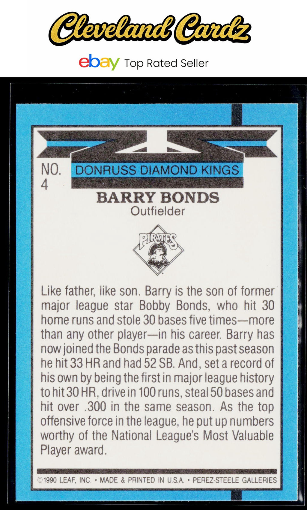 1991 Donruss #4b Barry Bonds