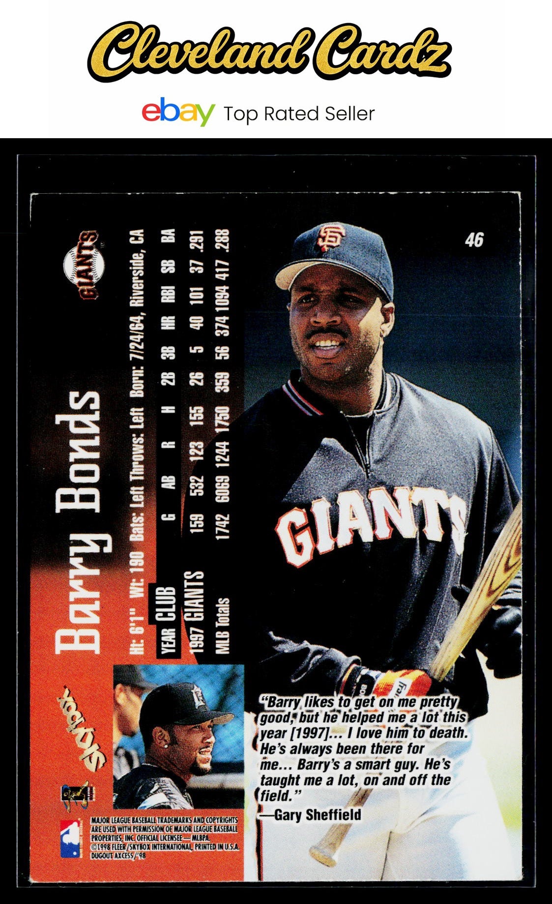 1998 SkyBox Dugout Axcess #46 Barry Bonds