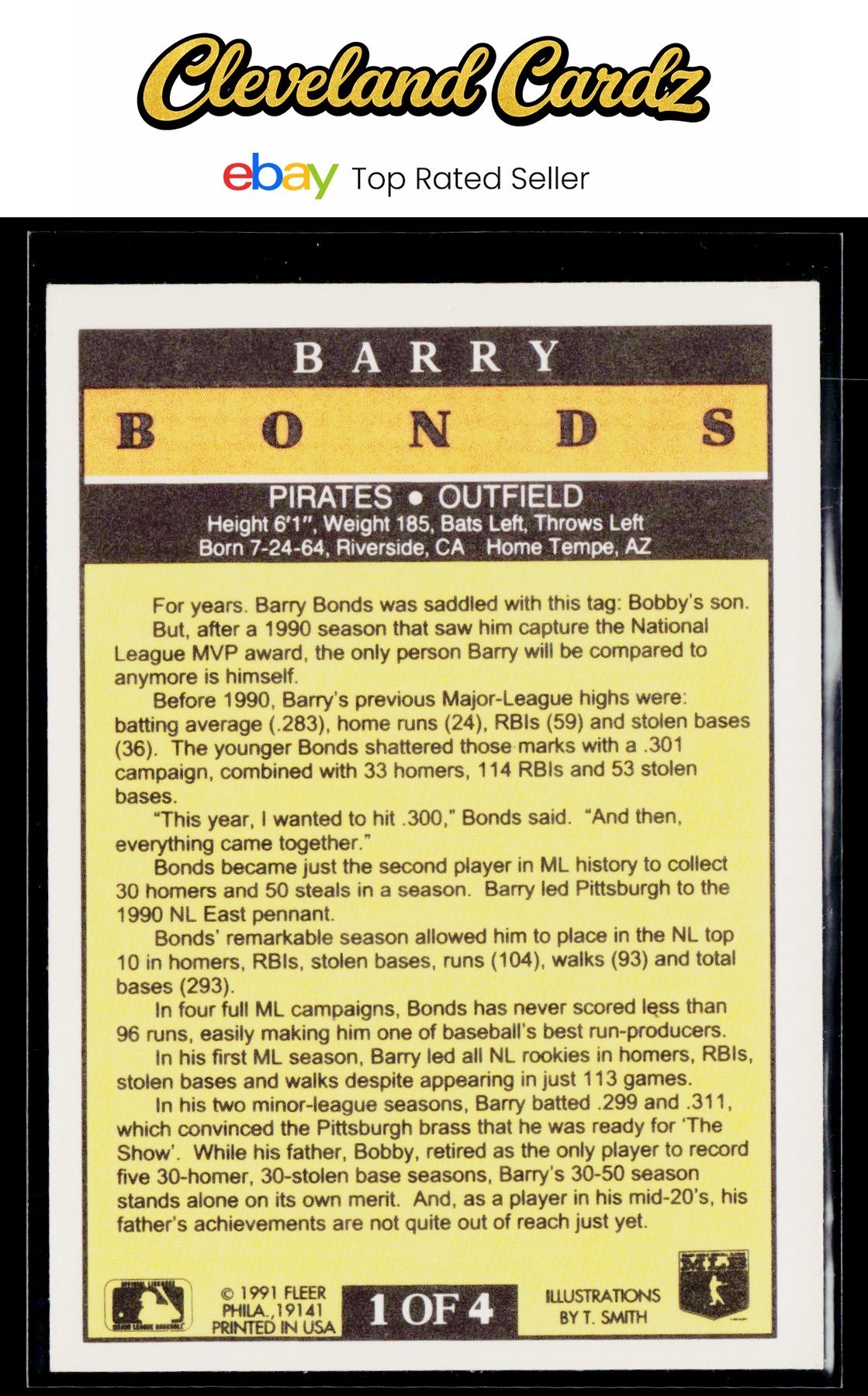 1991 Fleer #1 Barry Bonds Pro-Visions Factory