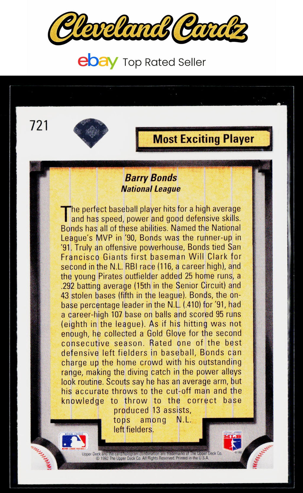 1992 Upper Deck #721 Barry Bonds