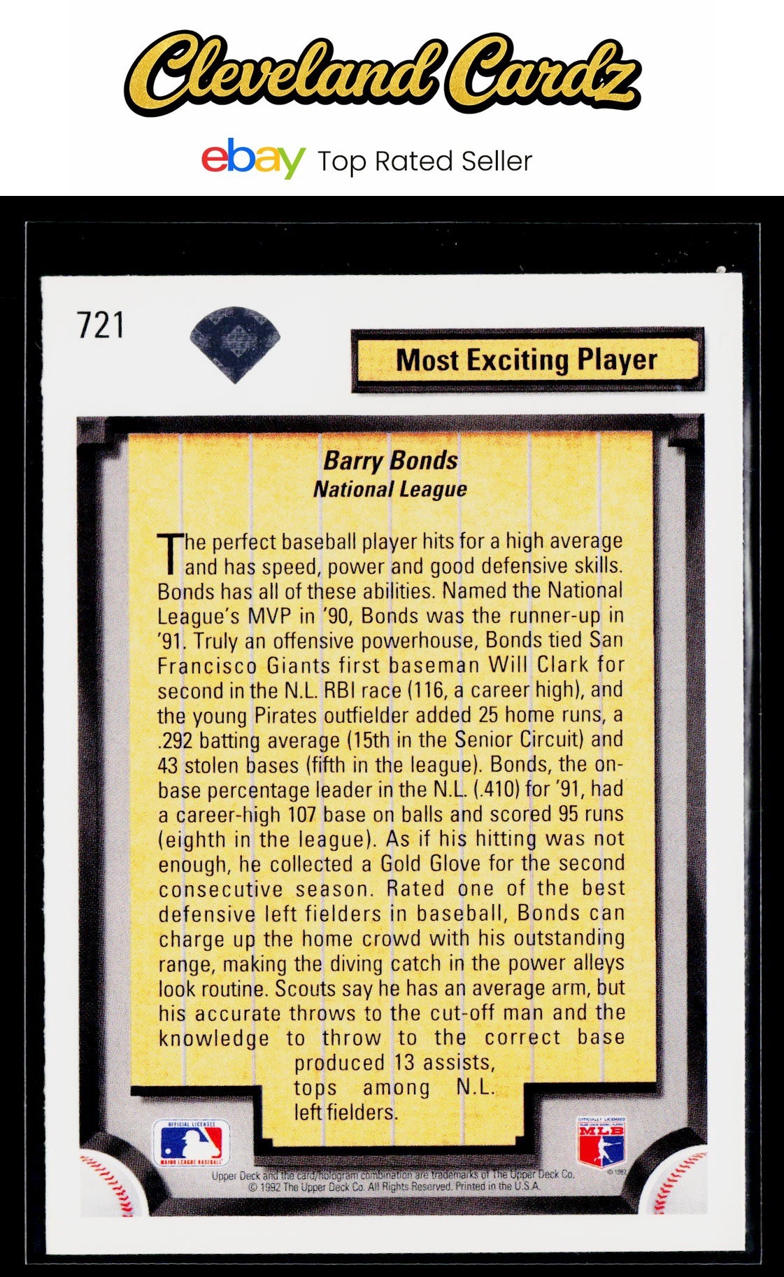 1992 Upper Deck #721 Barry Bonds