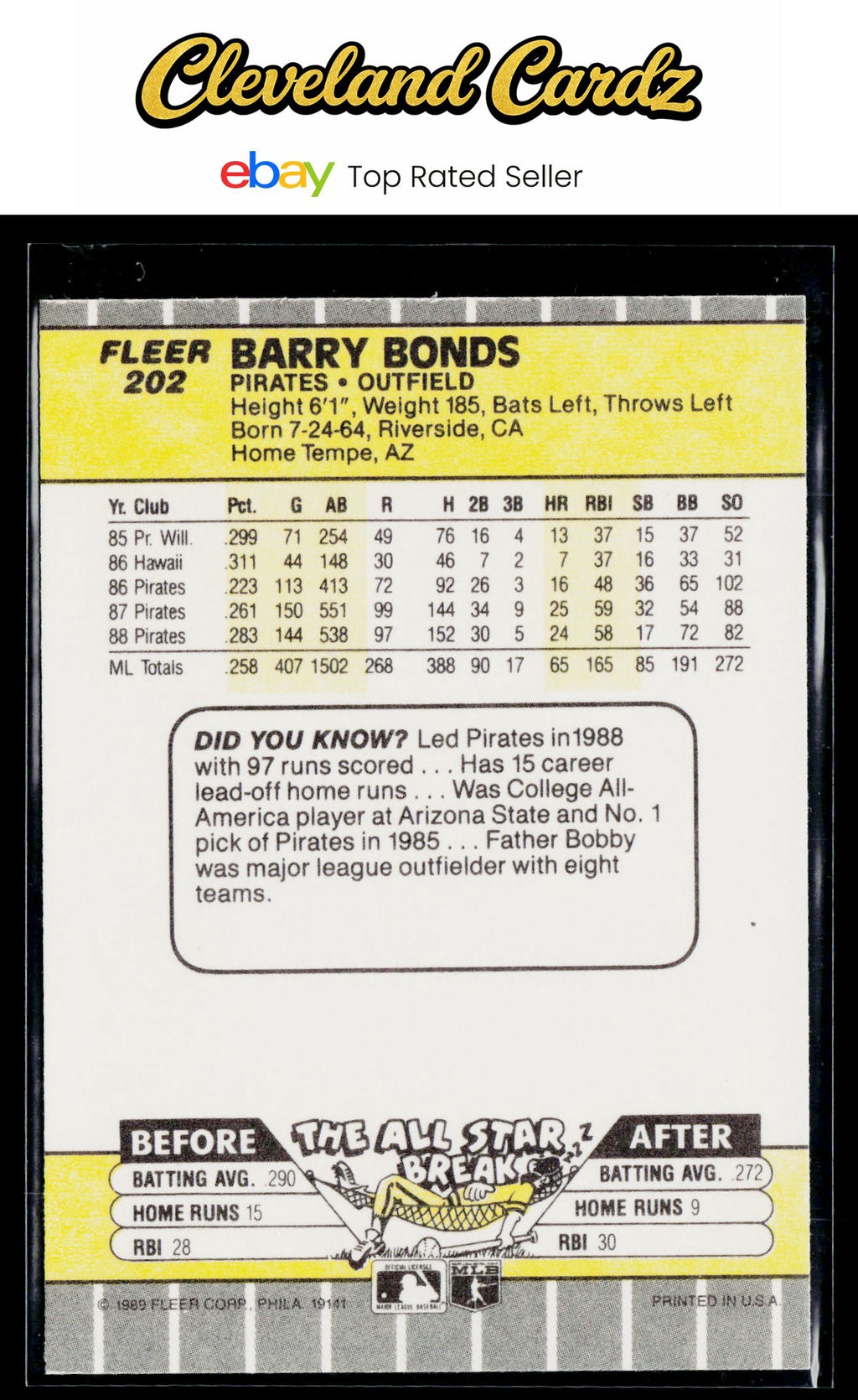 1989 Fleer #202 Barry Bonds