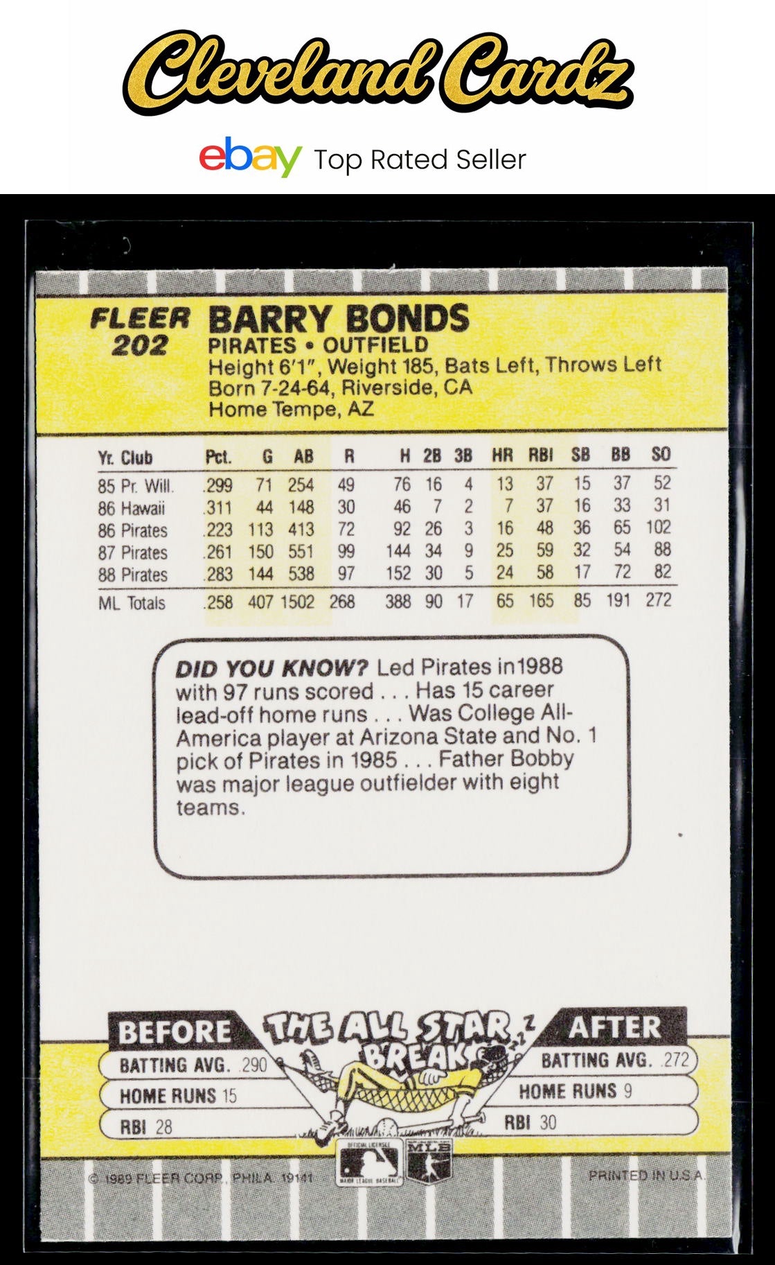 1989 Fleer #202 Barry Bonds