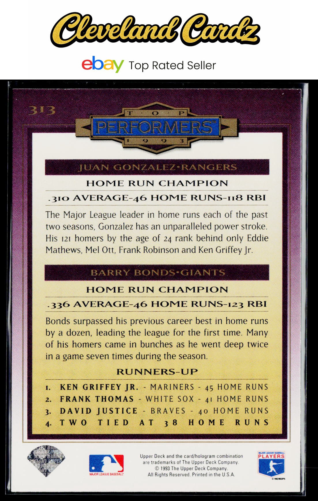 1994 Collector's Choice #313 Juan Gonzalez / Barry Bonds