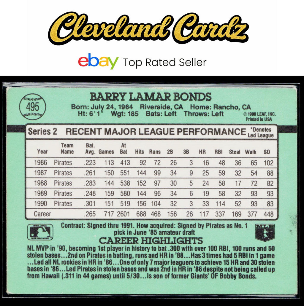 1991 Donruss #495c Barry Bonds