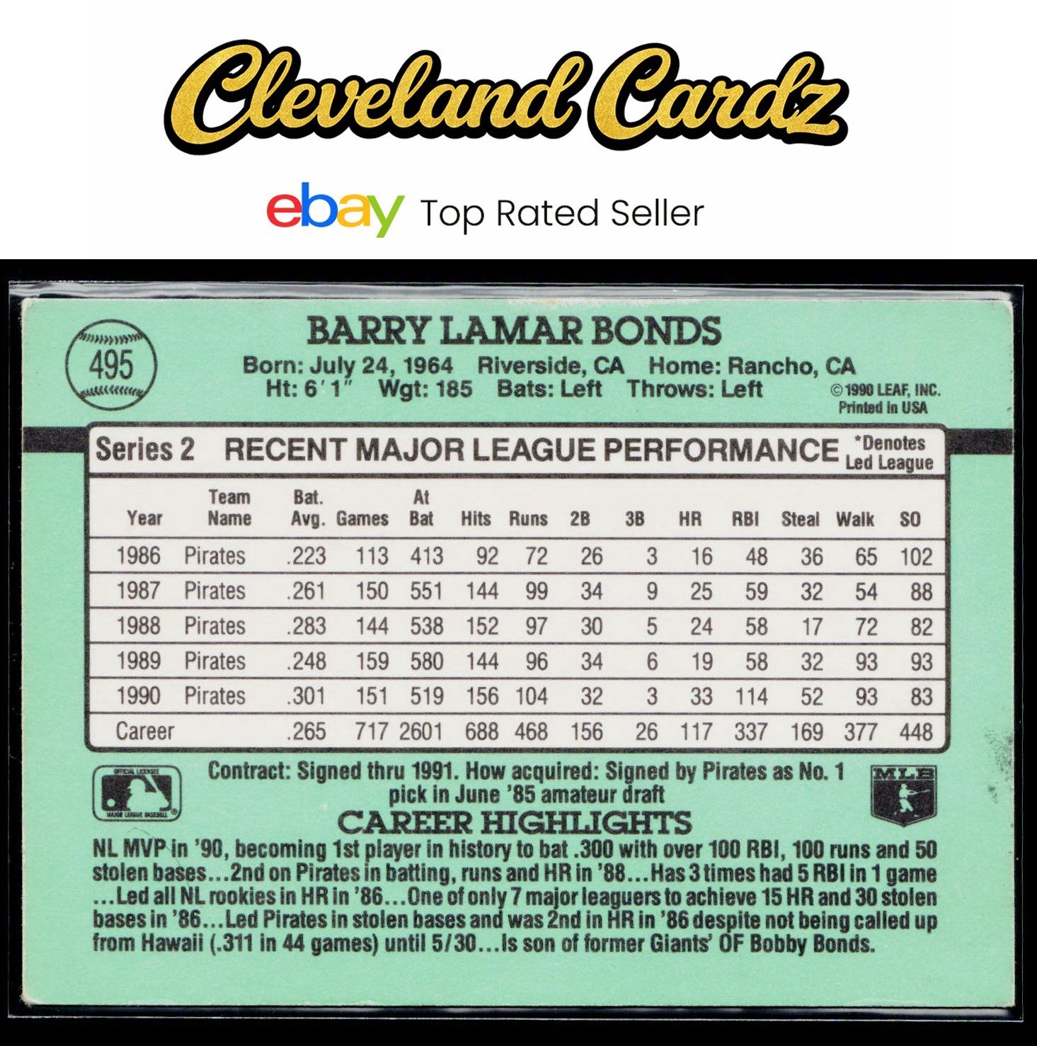1991 Donruss #495c Barry Bonds