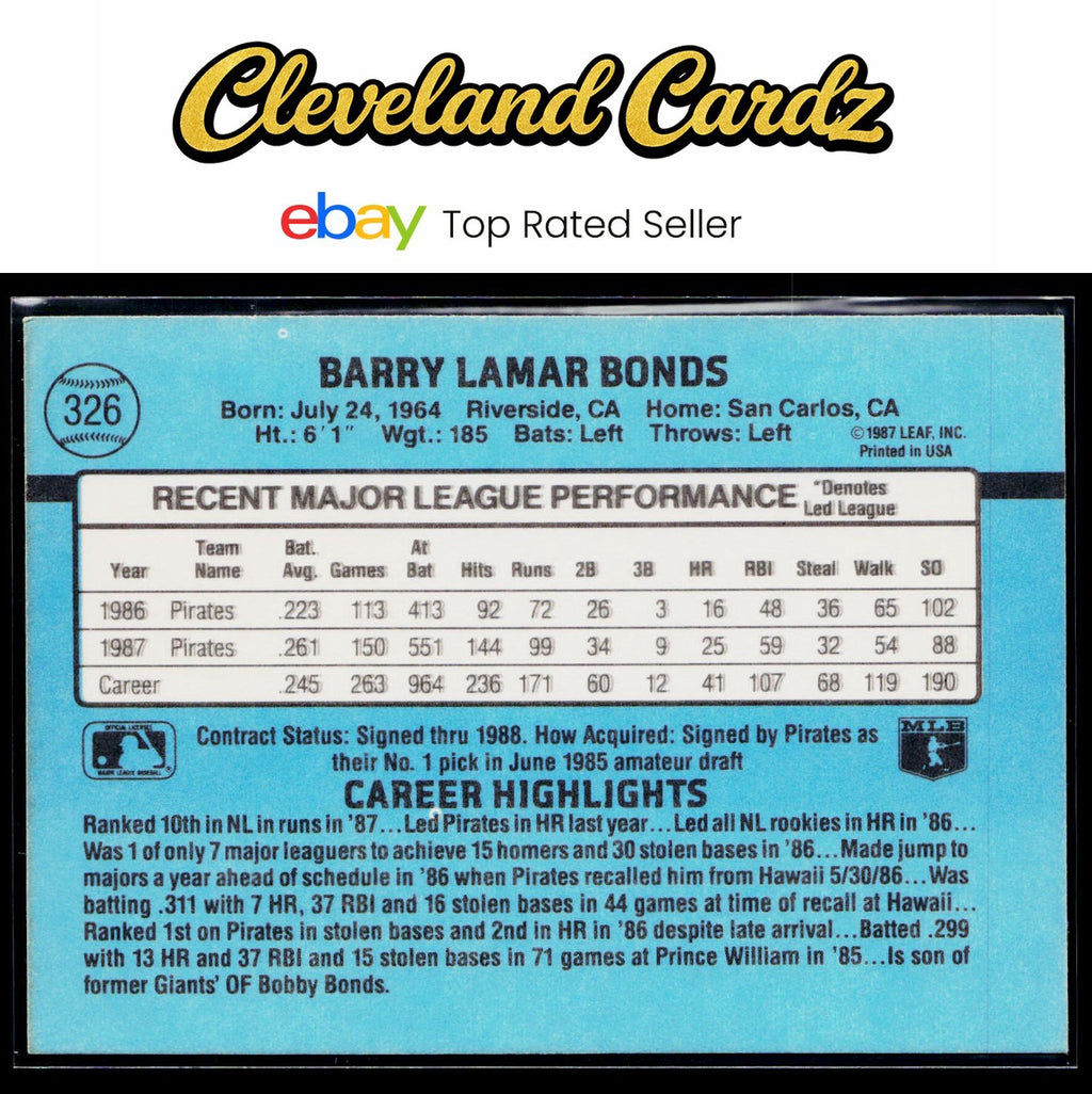 1988 Donruss #326c Barry Bonds