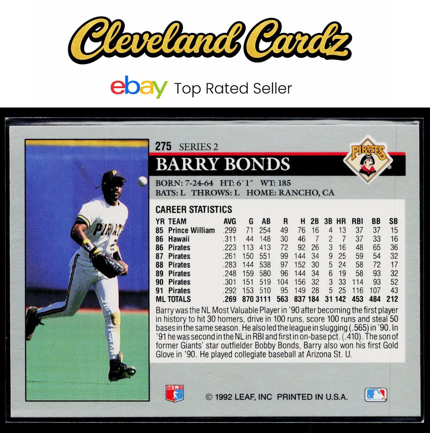 1992 Leaf #275 Barry Bonds