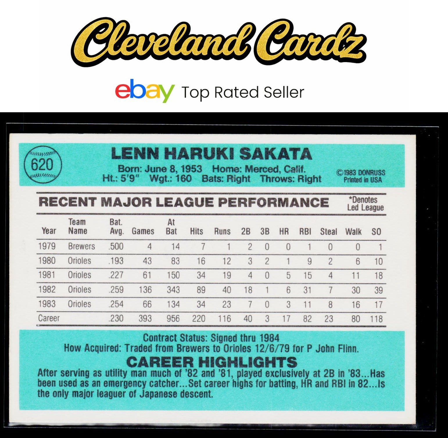 1984 Donruss #620 Lenn Sakata