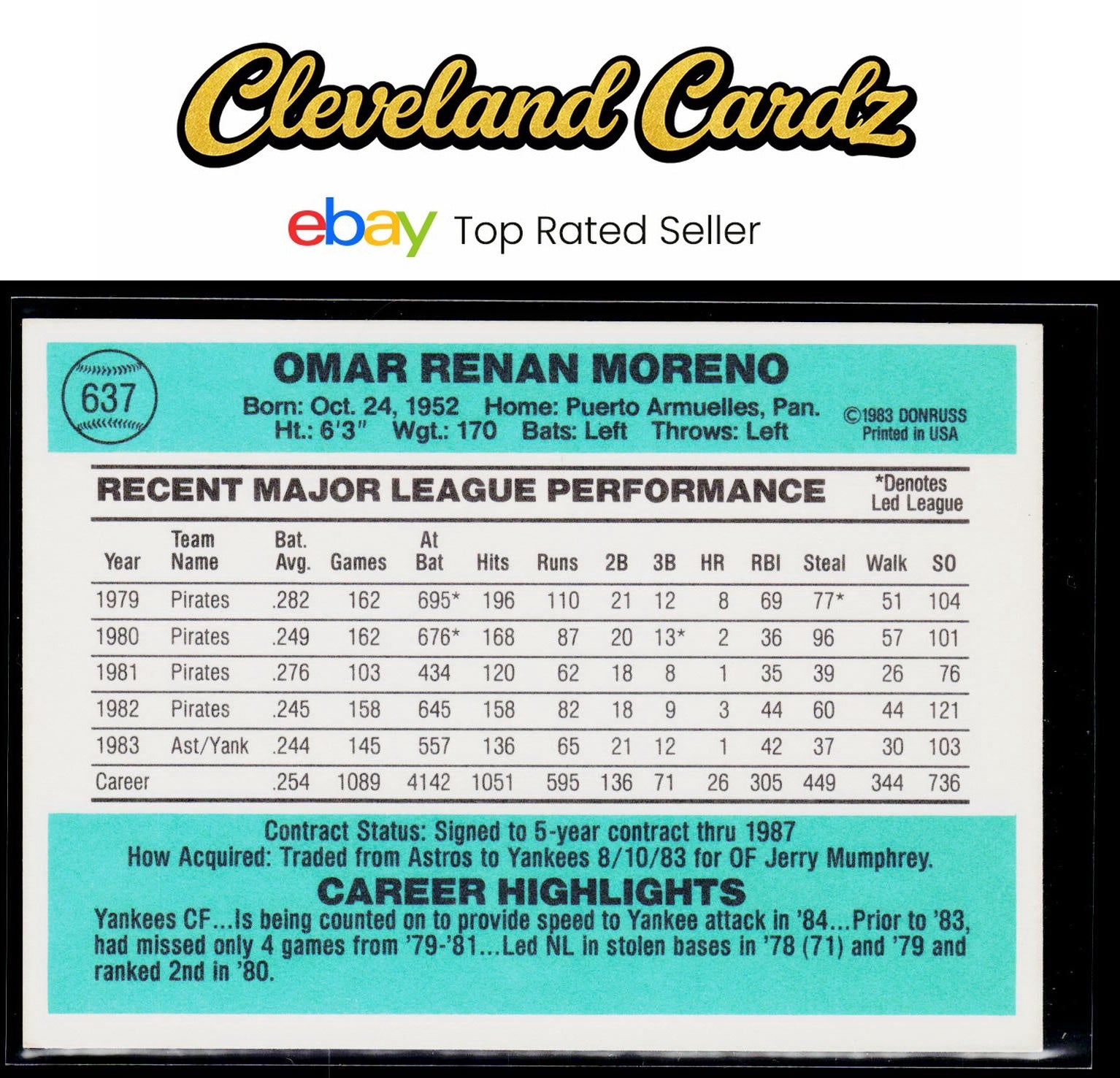 1984 Donruss #637 Omar Moreno