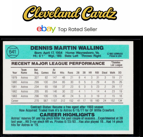 1984 Donruss #641 Denny Walling