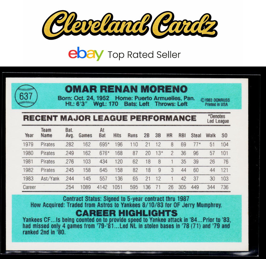 1984 Donruss #637 Omar Moreno