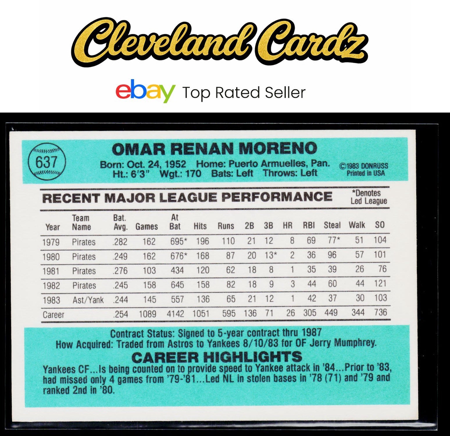 1984 Donruss #637 Omar Moreno