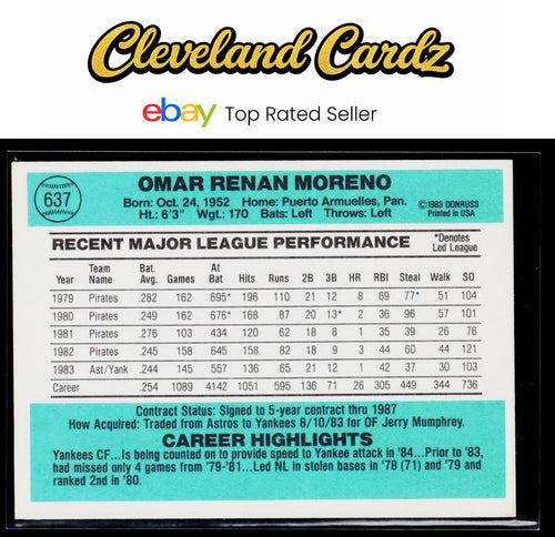 1984 Donruss #637 Omar Moreno