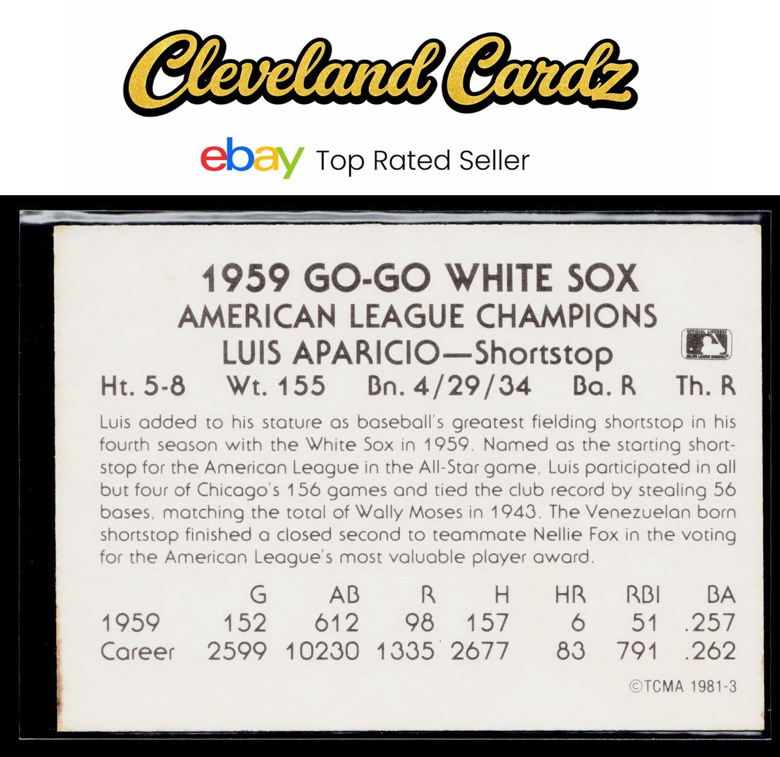 1987 TCMA Collectors Kits Reprints #1981-3 Luis Aparicio