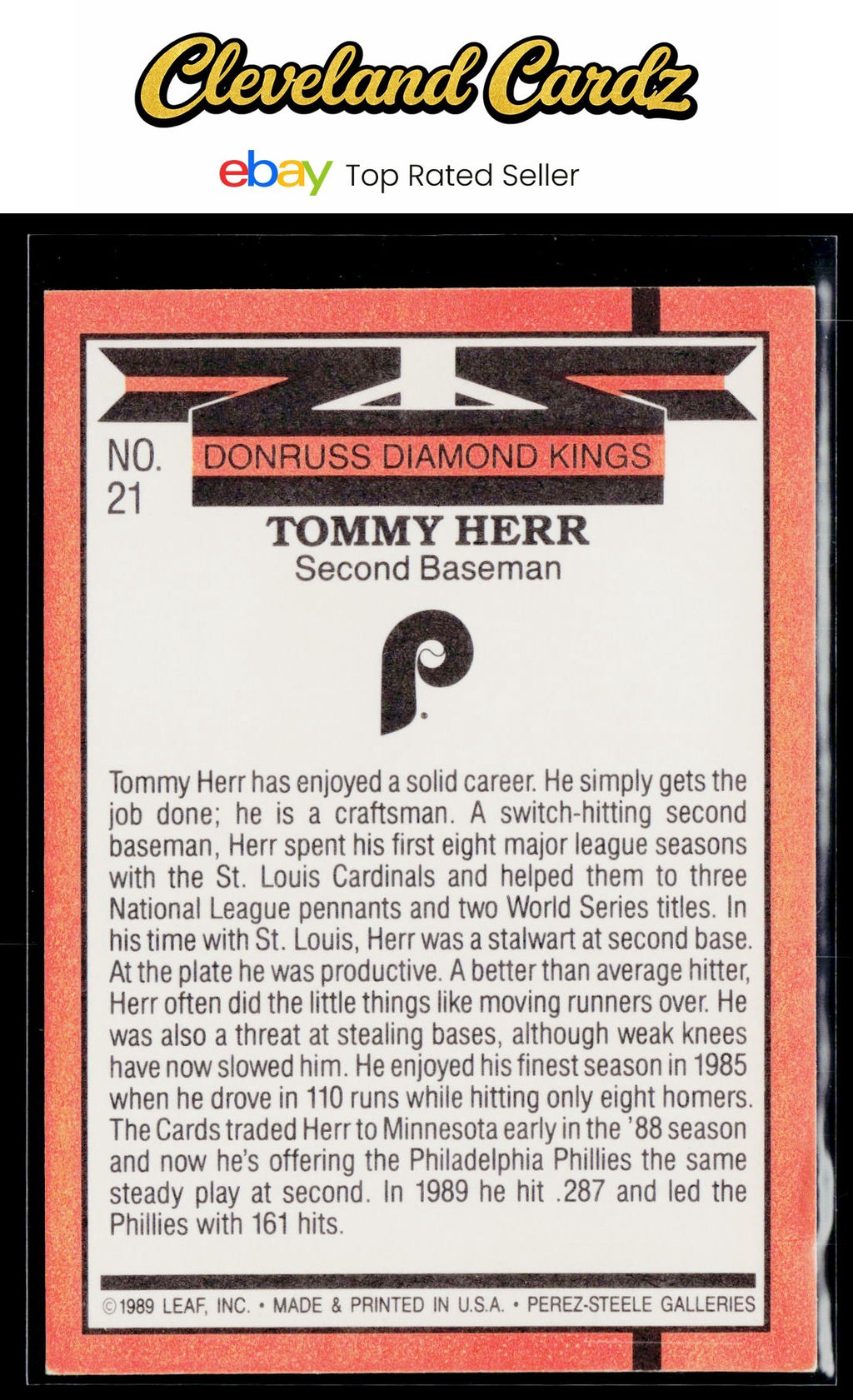 1990 Donruss #21d Tommy Herr