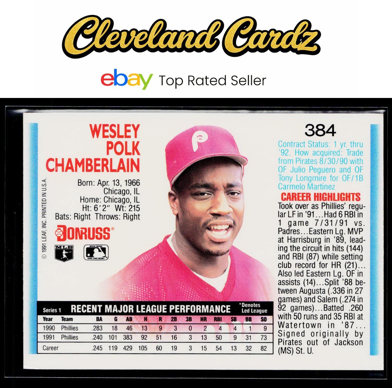 1992 Donruss #384b Wes Chamberlain