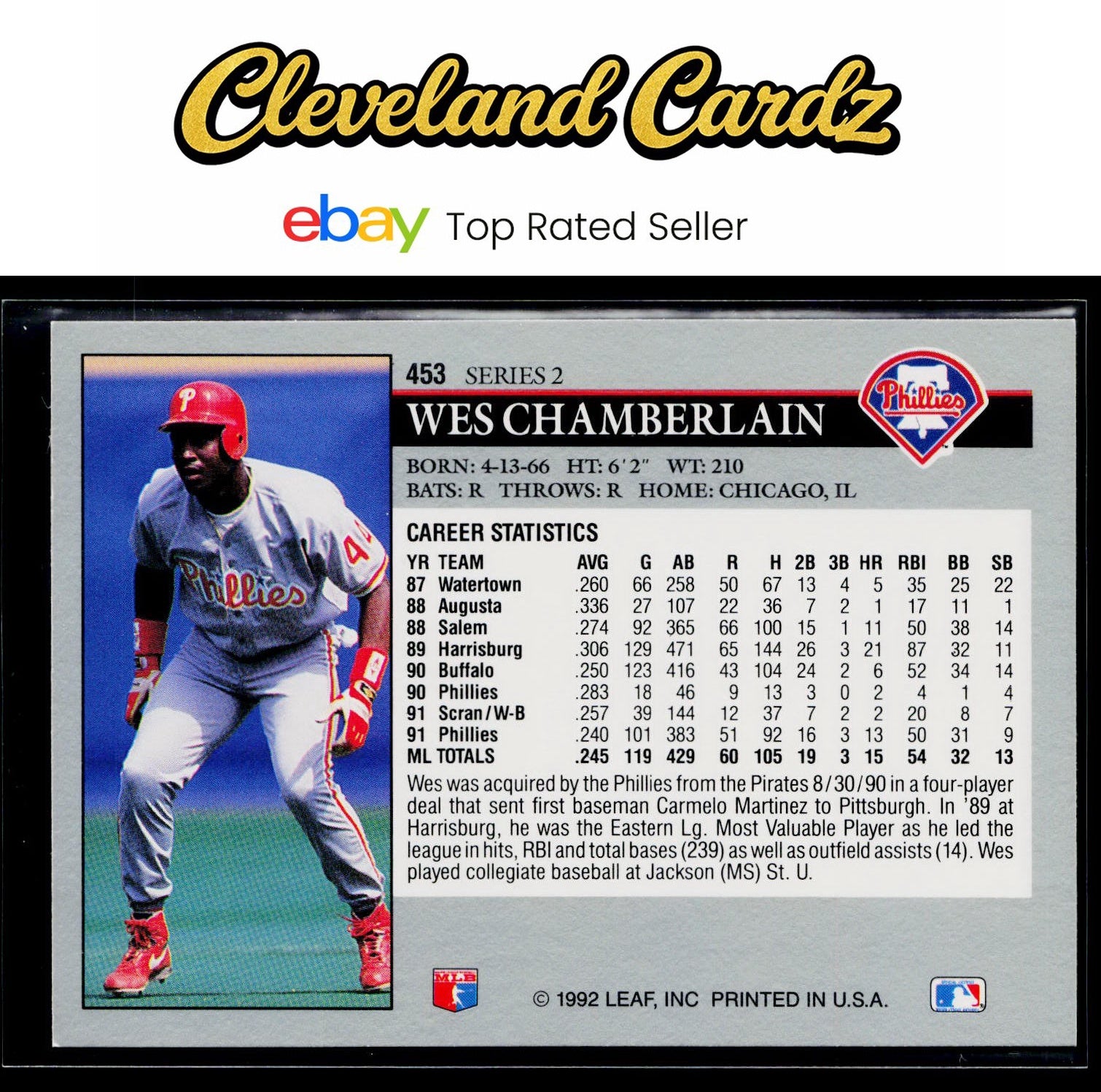 1992 Leaf #453 Wes Chamberlain