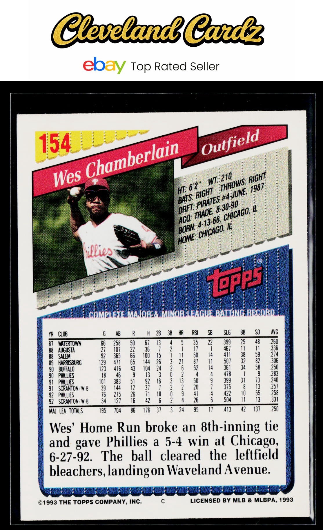 1993 Topps #154 Wes Chamberlain