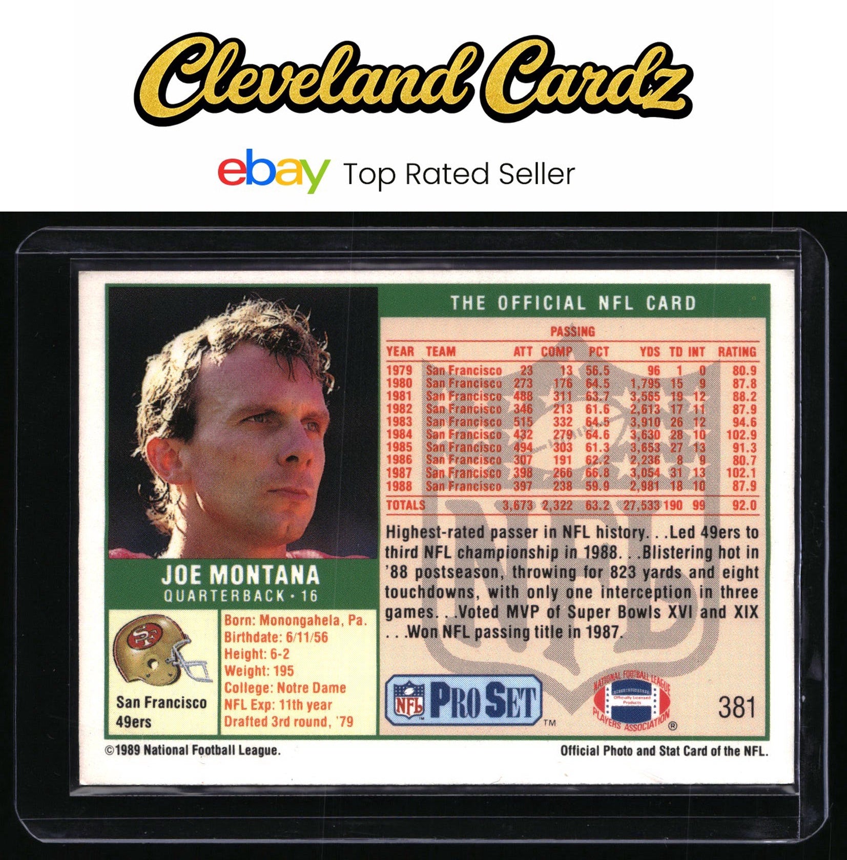 1989 Pro Set #381 Joe Montana