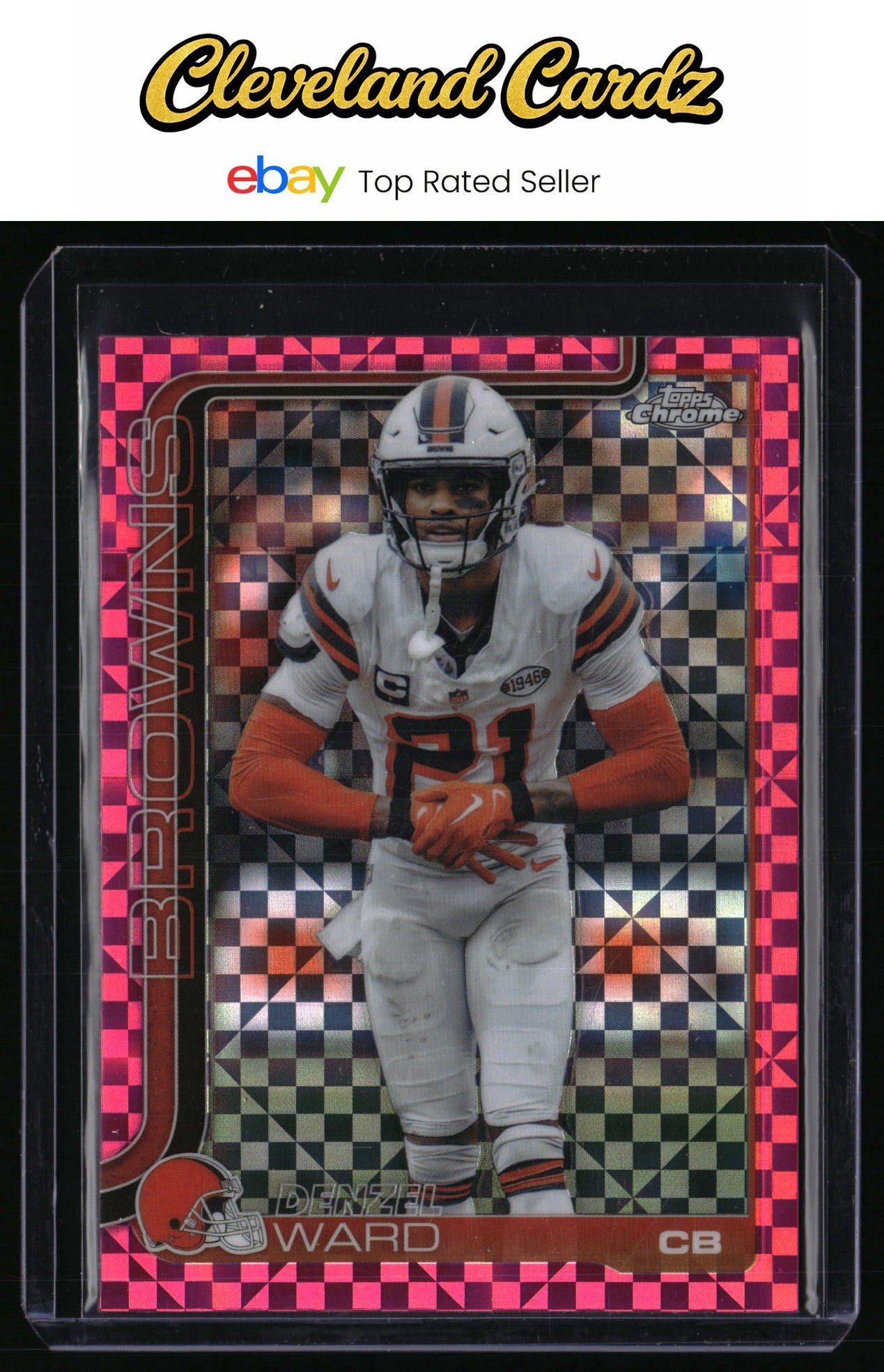 2025 Topps Chrome #74 Denzel Ward Pink X-Fractor