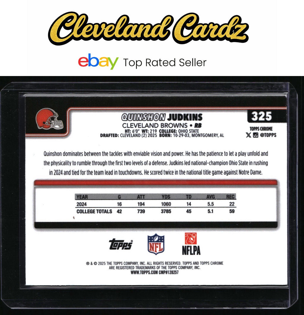 2025 Topps Chrome #325 Quinshon Judkins Football Leather Refractor RC