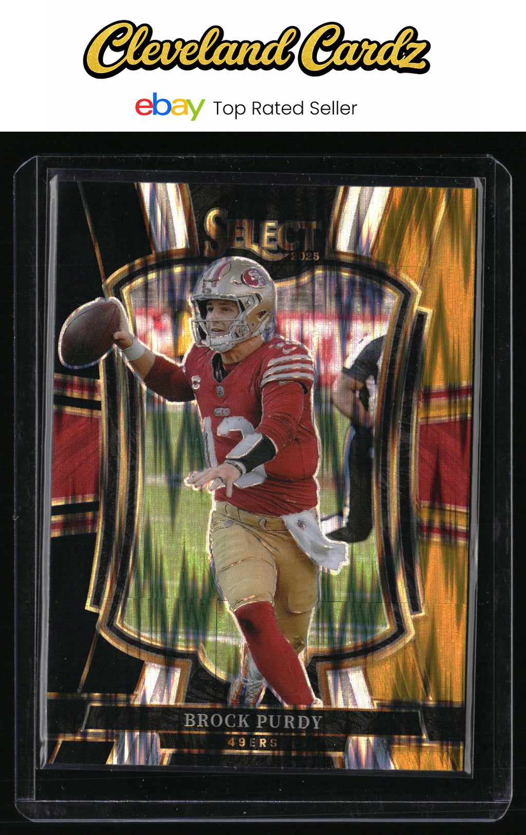 2025 Panini Select #117 Brock Purdy Black and Gold Prizm Shock