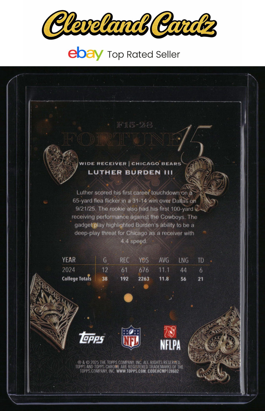 2025 Topps Chrome #F15-28 Luther Burden III Fortune 15-Fractor RC
