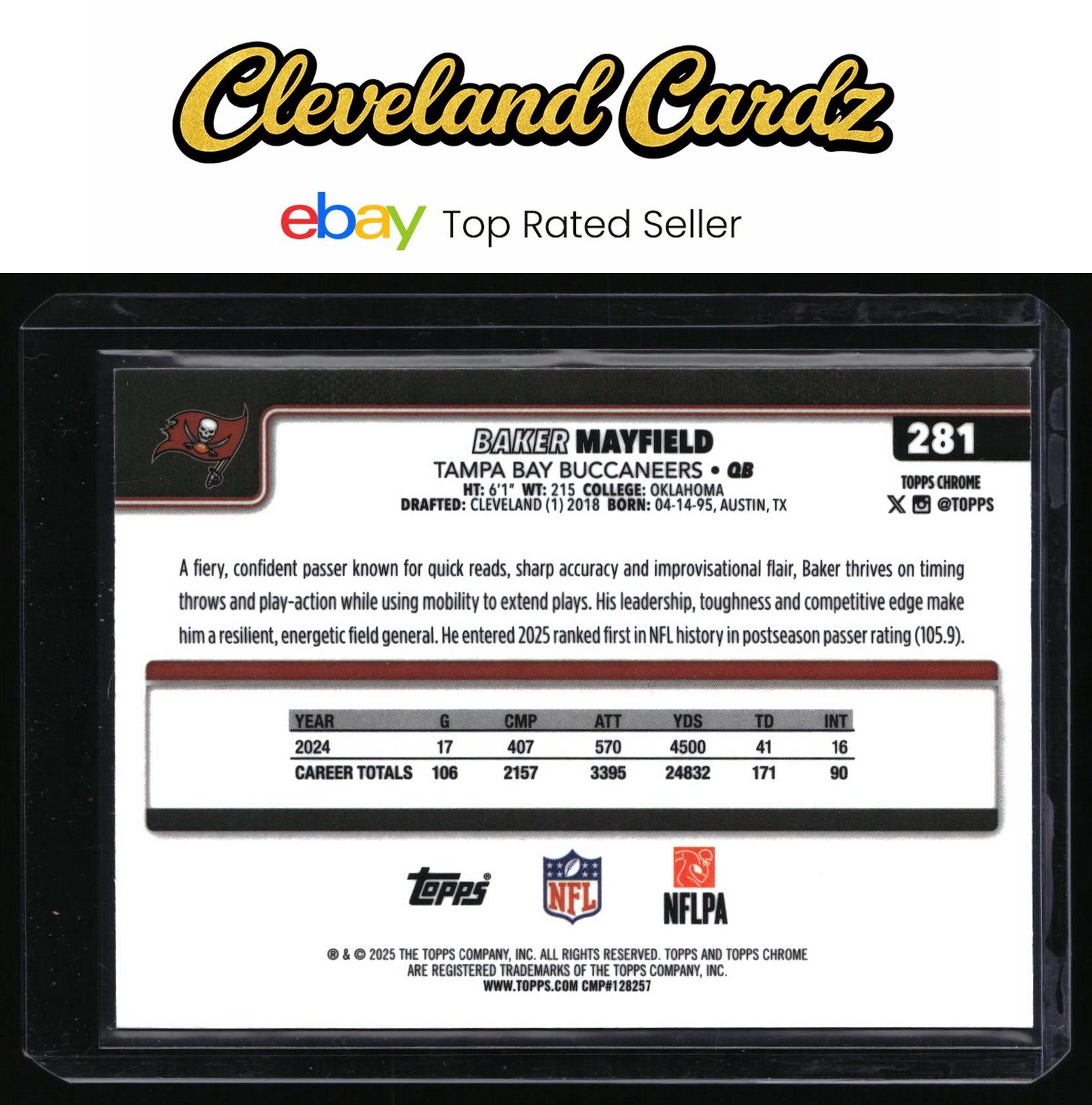 2025 Topps Chrome #281 Baker Mayfield Red White and Blue Refractor
