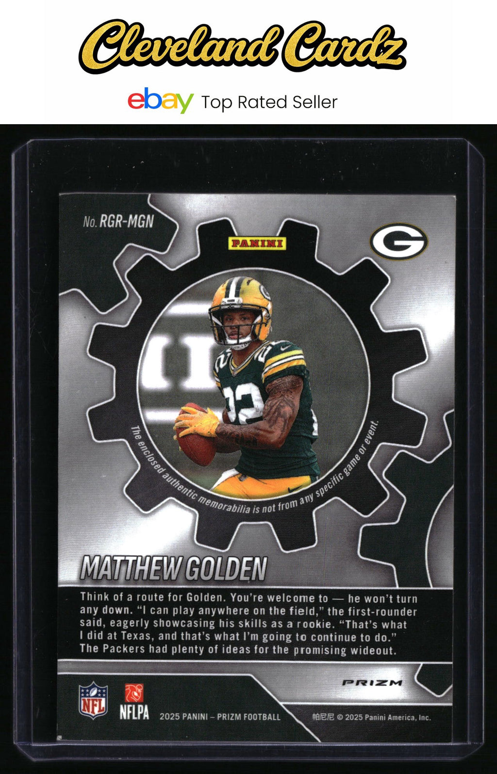 2025 Panini Prizm #RGR-MGN Matthew Golden Rookie Gear Neon Green Pulsar RC