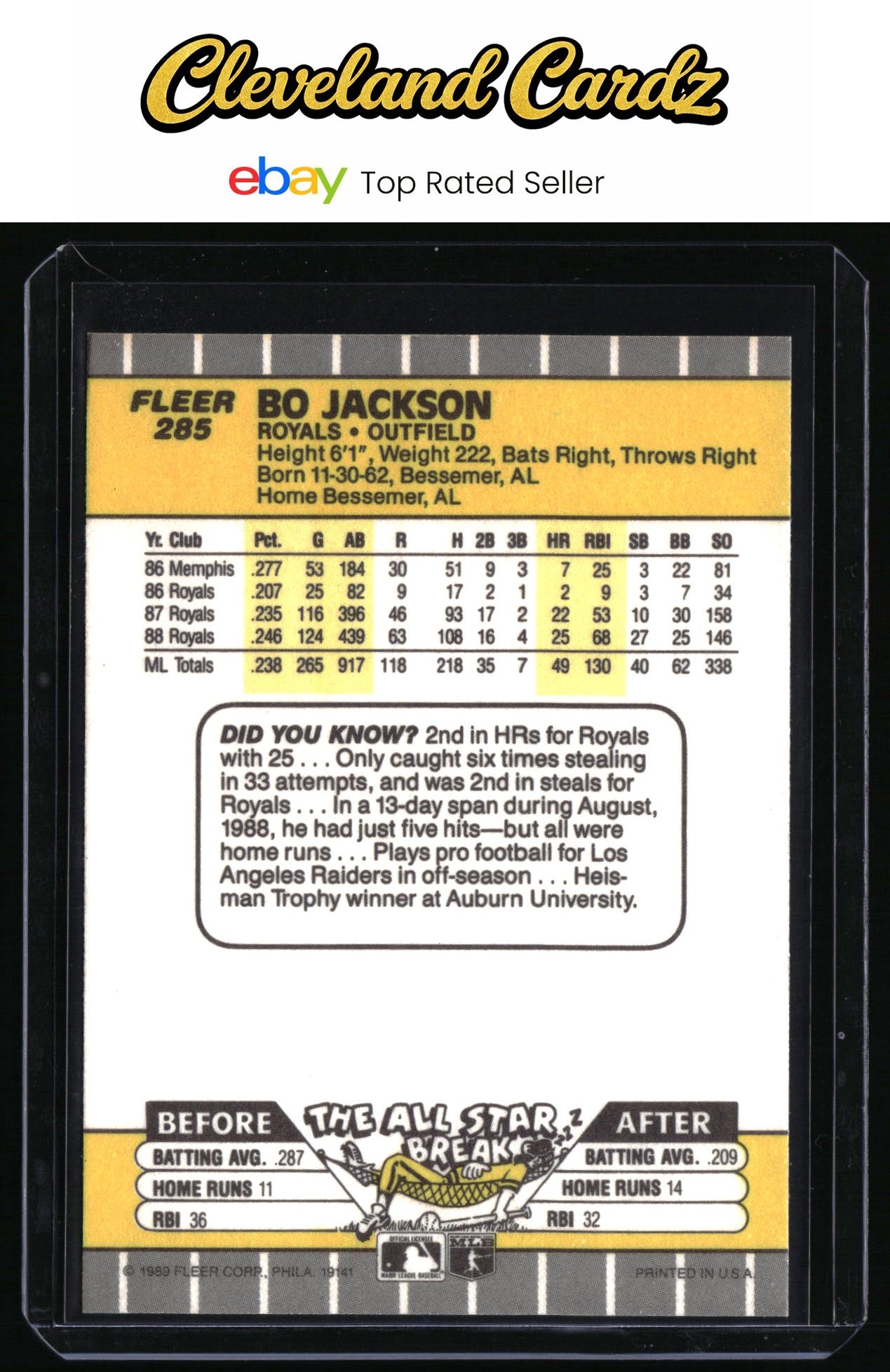 1989 Fleer #285 Bo Jackson