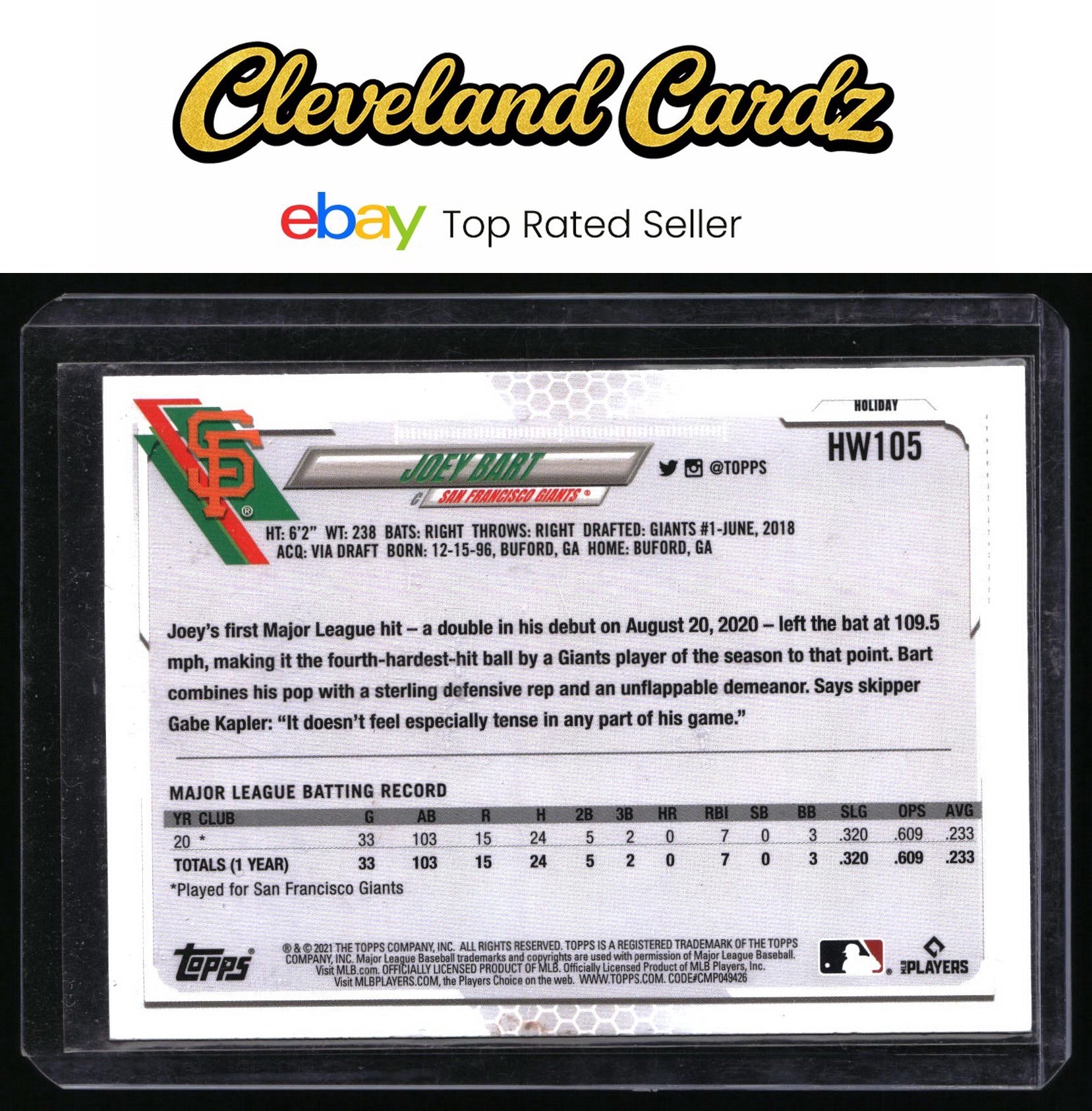 2021 Topps Holiday #HW105b Joey Bart SP Santa Belt RC