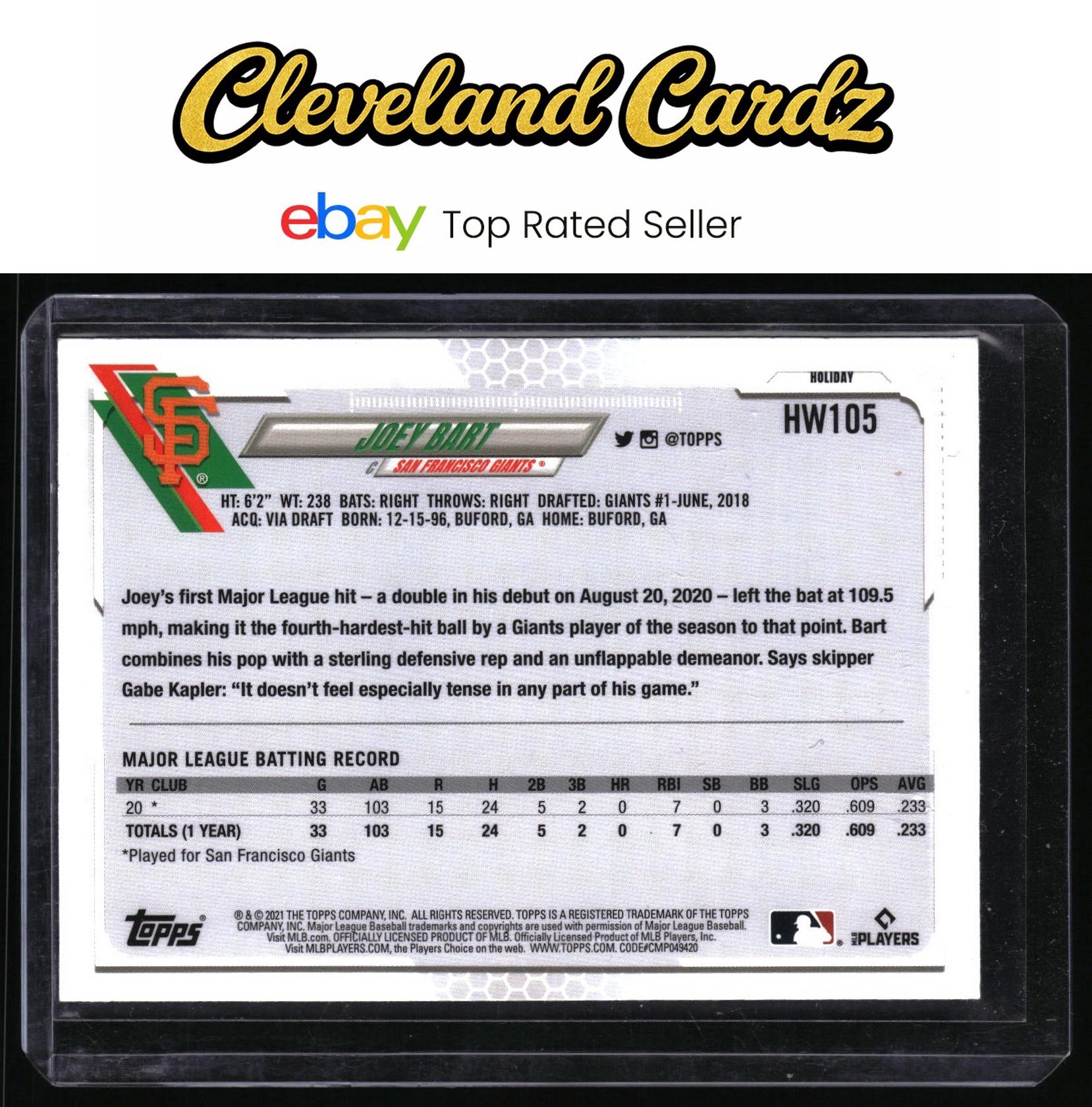 2021 Topps Holiday #HW105 Joey Bart RC