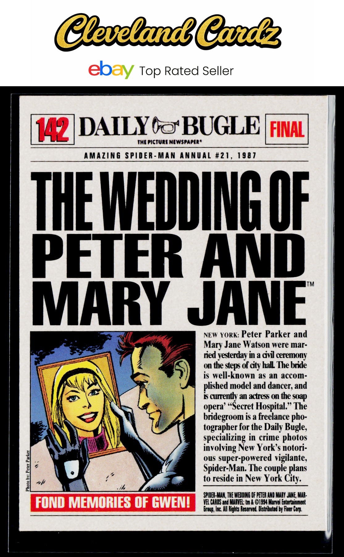 1994 Fleer The Amazing Spider-Man #142 The Wedding of Peter and Mary Jane