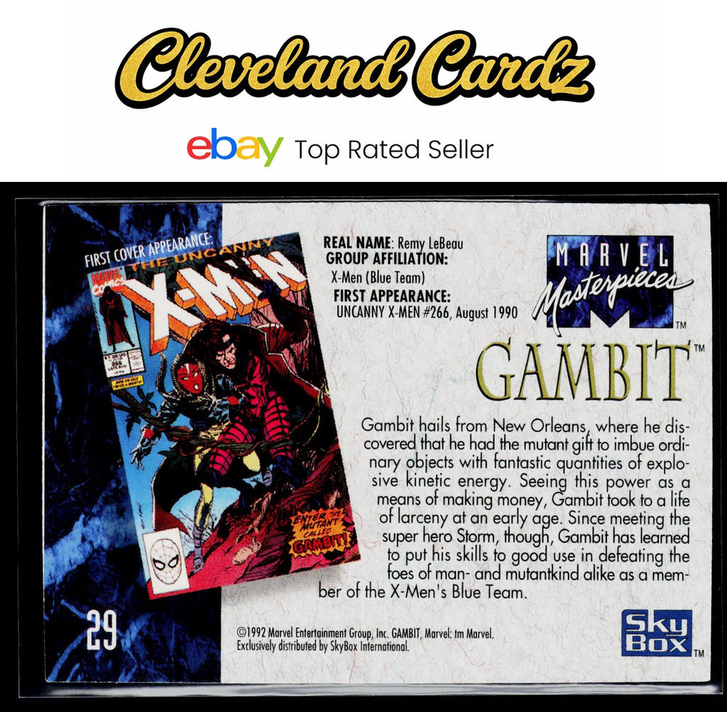 1992 SkyBox Marvel Masterpieces #29 Gambit
