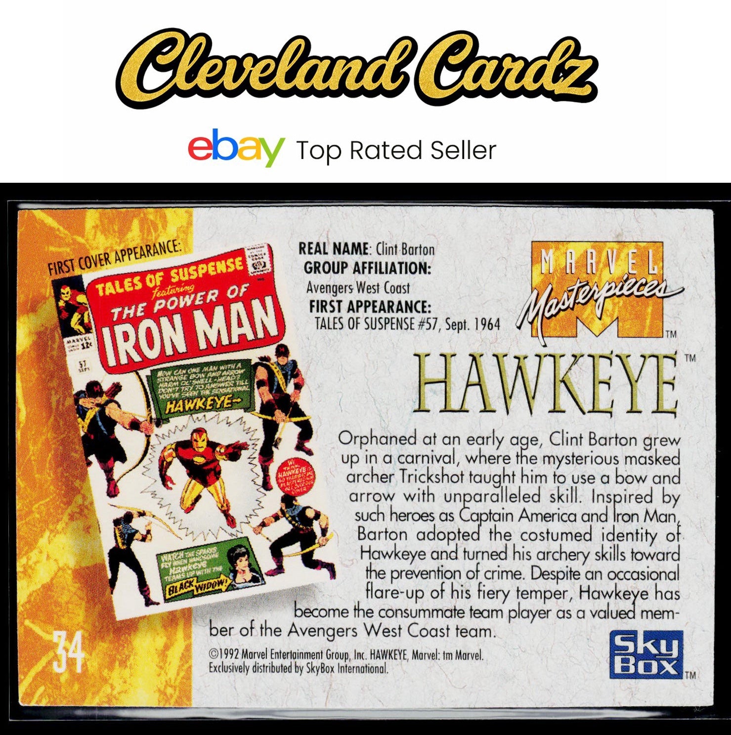 1992 SkyBox Marvel Masterpieces #34 Hawkeye