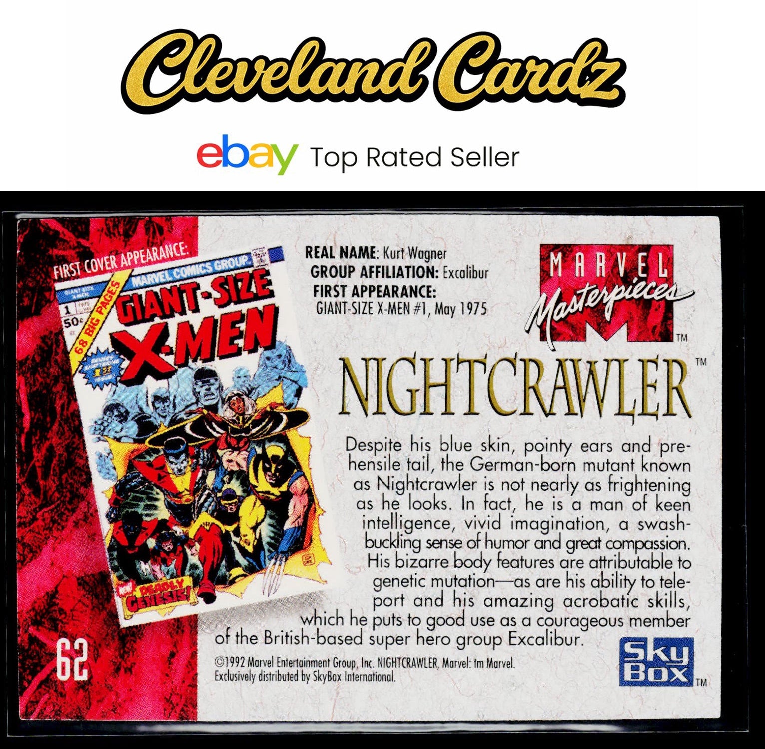 1992 SkyBox Marvel Masterpieces #62 Nightcrawler