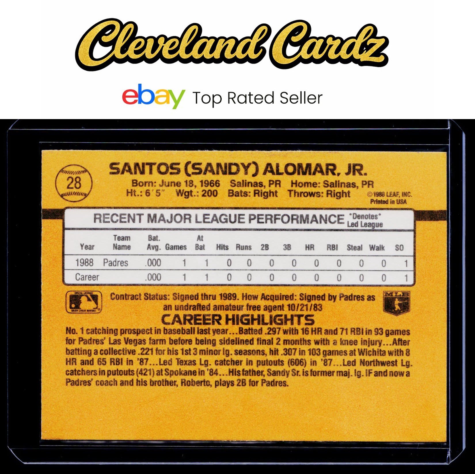 1989 Donruss #28 Sandy Alomar Jr.