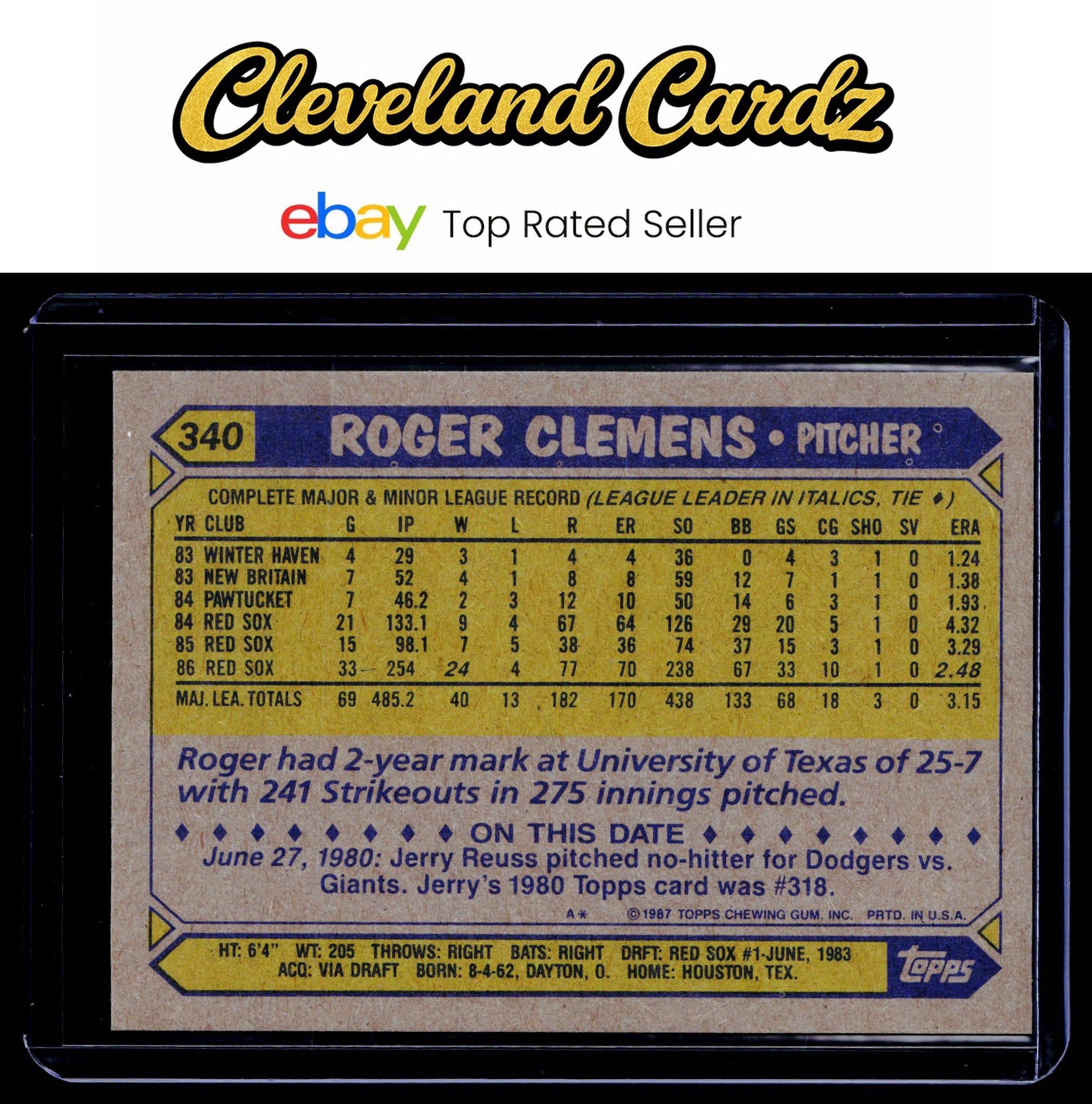 1987 Topps #340 Roger Clemens