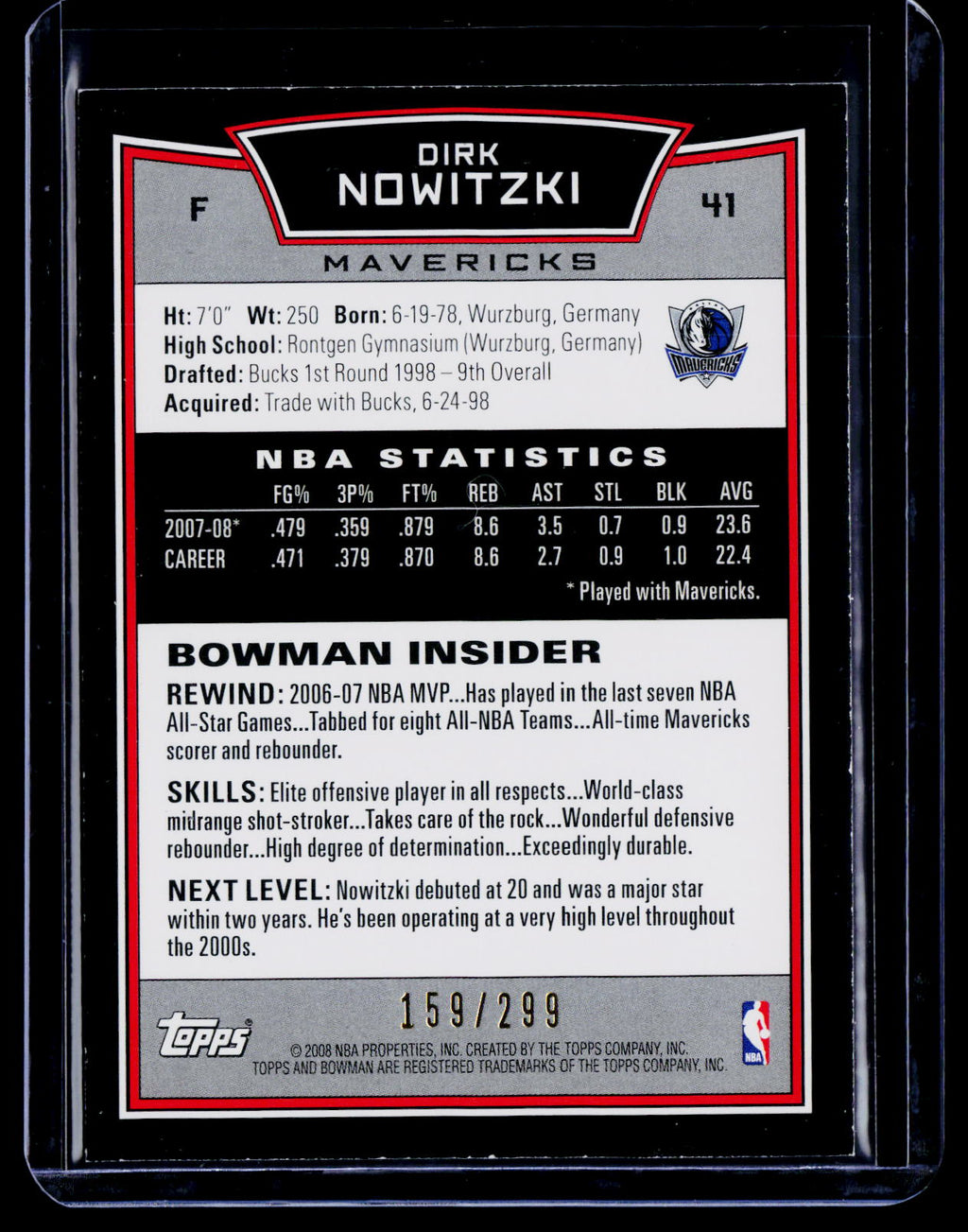 2008-09 Bowman #41 Dirk Nowitzki Orange #/299