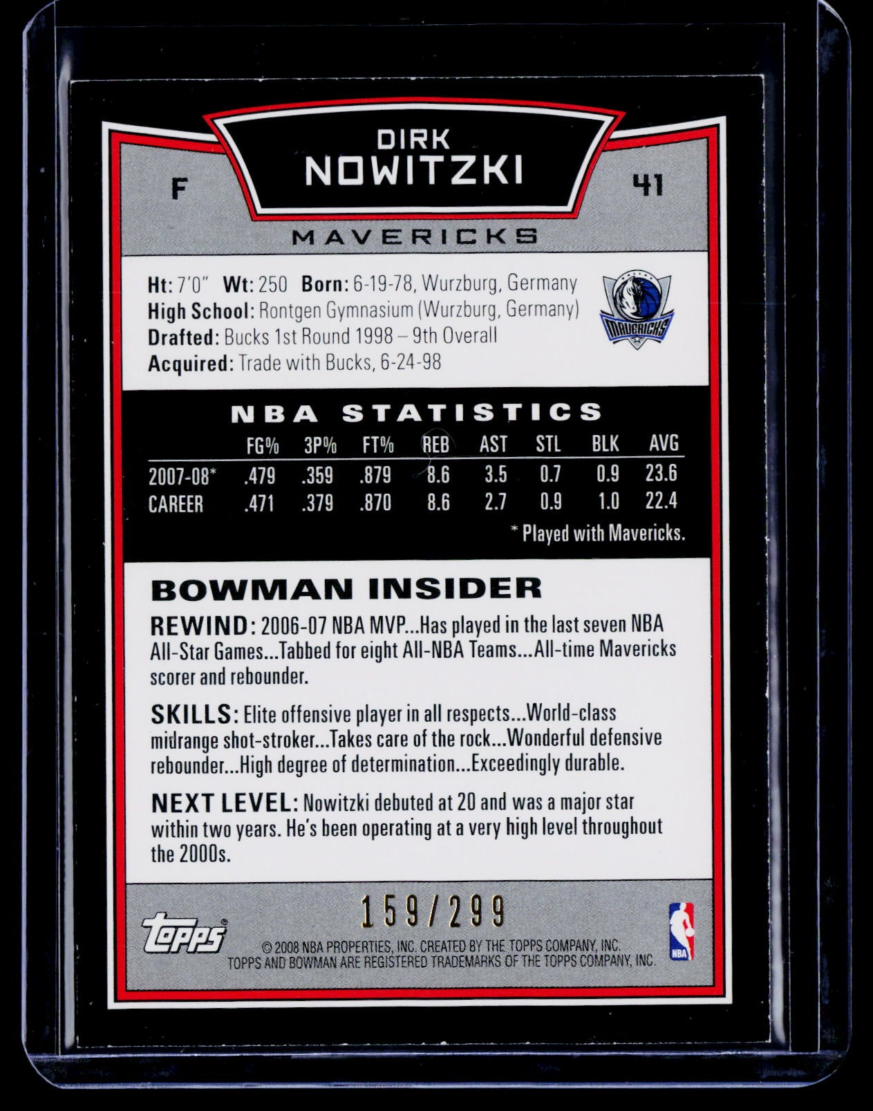2008-09 Bowman #41 Dirk Nowitzki Orange #/299